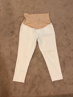 Liz Lange White Maternity Jeans with Nude Support Panel